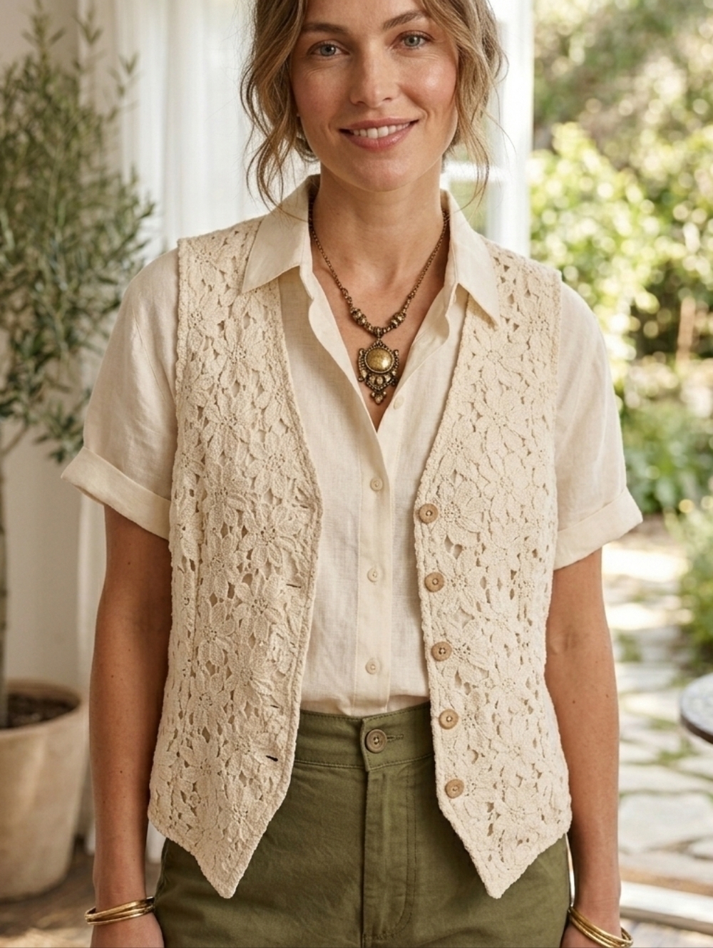 Vtg 1994 St Michael Marks & Spencer Cream Lace Vest - UK 10 /US 6 - True 90s